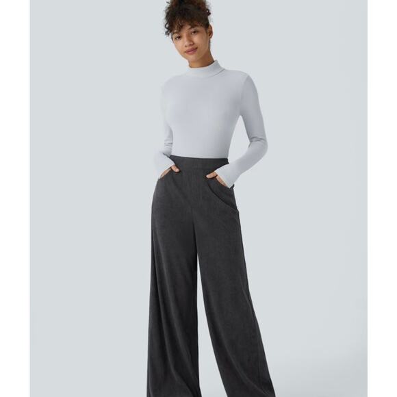 Halara Blue  High Waisted Corduroy Wide Leg Casual Pants Women's Medium NEW - Picture 3 of 9